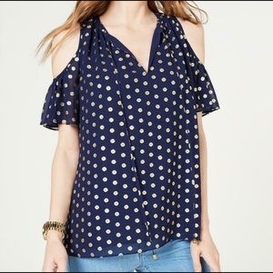 Michael Kors Medal Foil Cold Shoulder Print Blouse